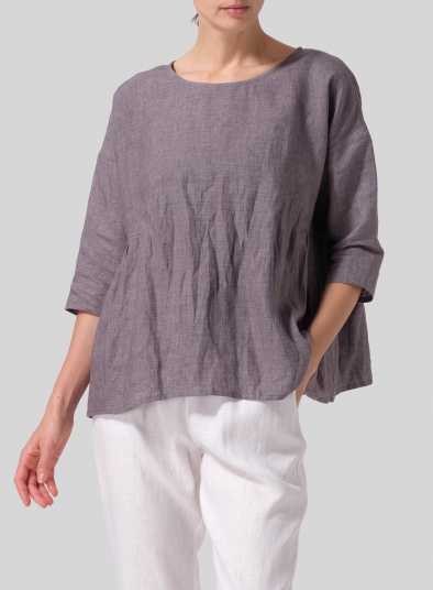 Linen Relaxed 3/4 Sleeve Pleated Top