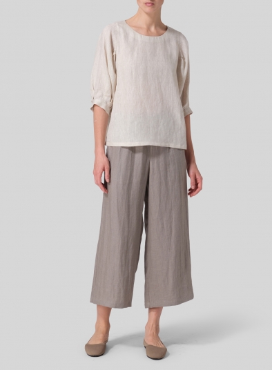 Linen Pleated Sleeve Top