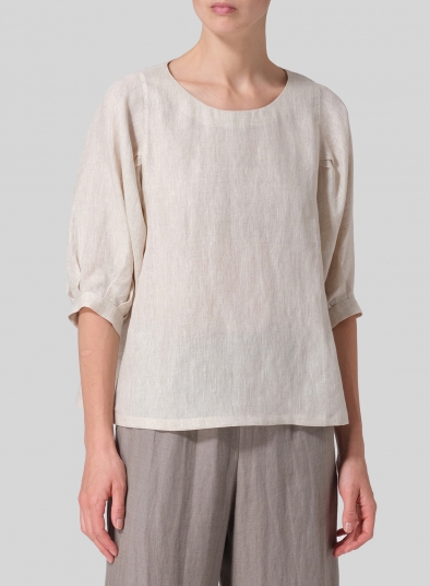 Linen Pleated Sleeve Top