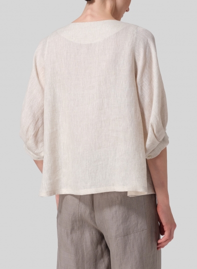 Linen Pleated Sleeve Top