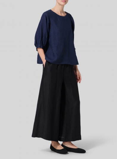 Linen Pleated Sleeve Top