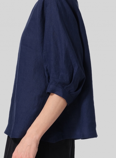 Linen Pleated Sleeve Top