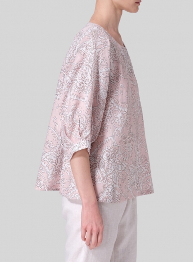 Linen Pleated Sleeve Top