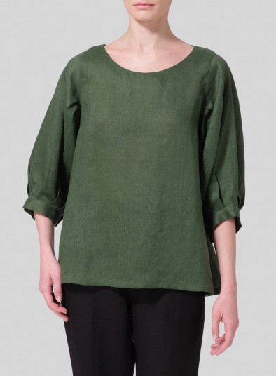 Linen Pleated Sleeve Top