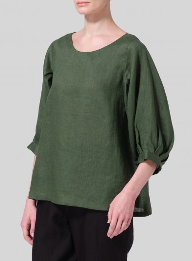 Linen Pleated Sleeve Top