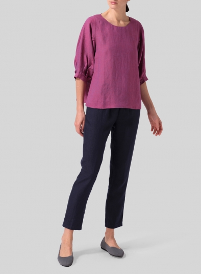 Linen Pleated Sleeve Top