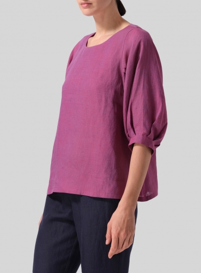 Linen Pleated Sleeve Top