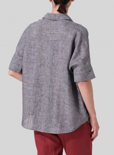 Linen Nice Fit Fold Over Collar Blouse