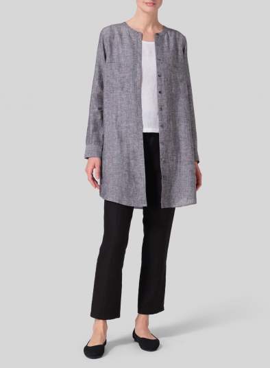 Linen Open Front Long Shirt