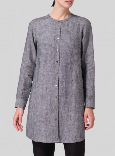 Linen Open Front Long Shirt