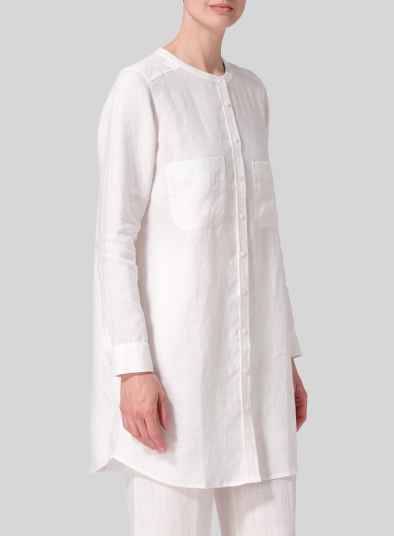 Linen Open Front Long Shirt