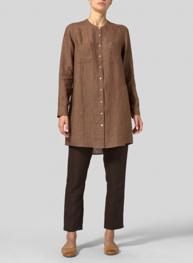 Linen Open Front Long Shirt