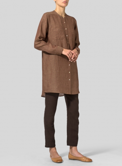 Linen Open Front Long Shirt