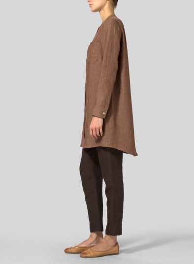 Linen Open Front Long Shirt