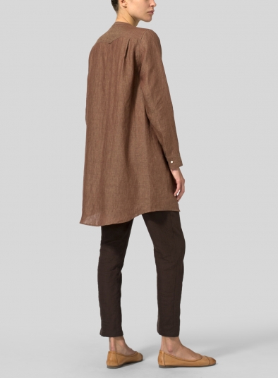 Linen Open Front Long Shirt