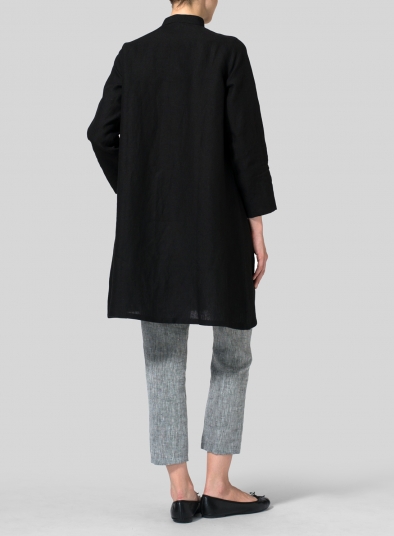 Linen Mandarin Collar A-line Smock Long