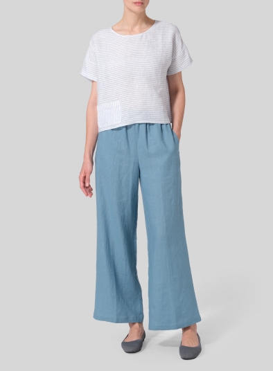 Linen Sloped Shoulder Boxy Short Top