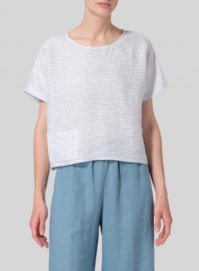 Linen Sloped Shoulder Boxy Short Top