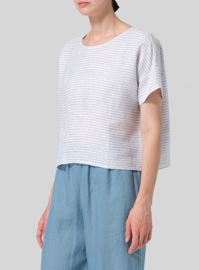 Linen Sloped Shoulder Boxy Short Top