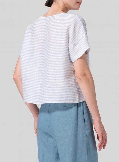 Linen Sloped Shoulder Boxy Short Top