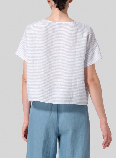 Linen Sloped Shoulder Boxy Short Top