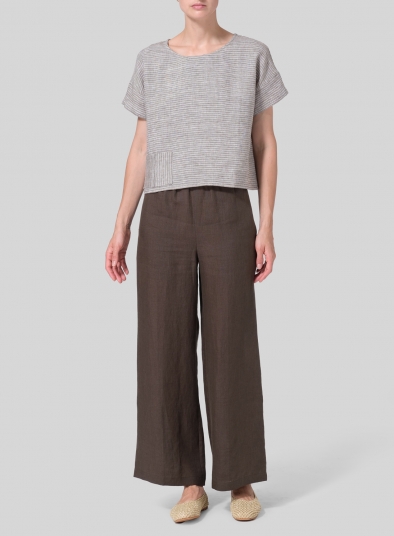 Linen Sloped Shoulder Boxy Short Top