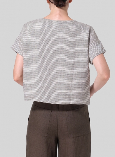 Linen Sloped Shoulder Boxy Short Top