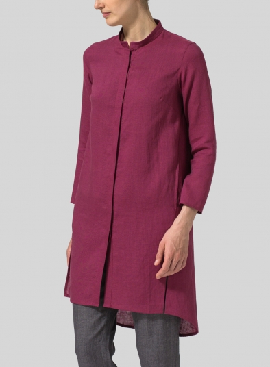 Linen Shirt Dress with Mandarin Collar