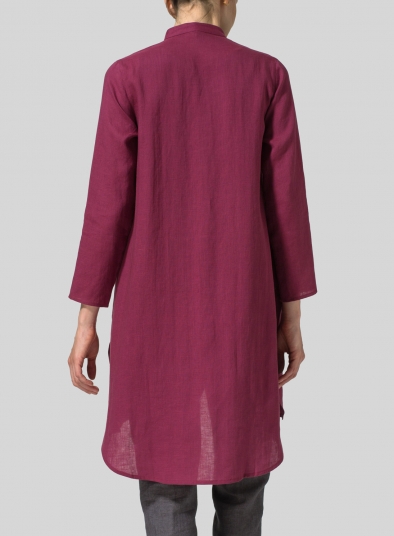 Linen Shirt Dress with Mandarin Collar