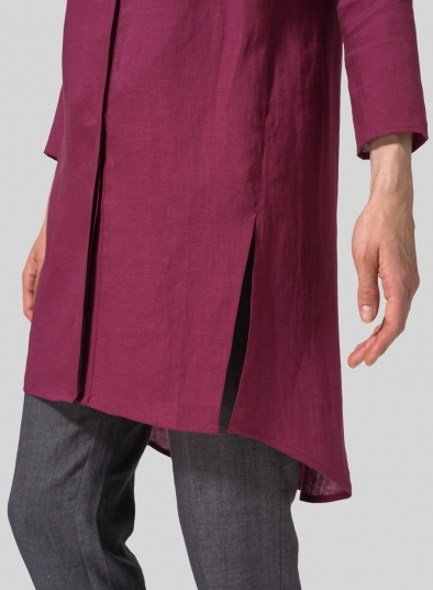 Linen Shirt Dress with Mandarin Collar