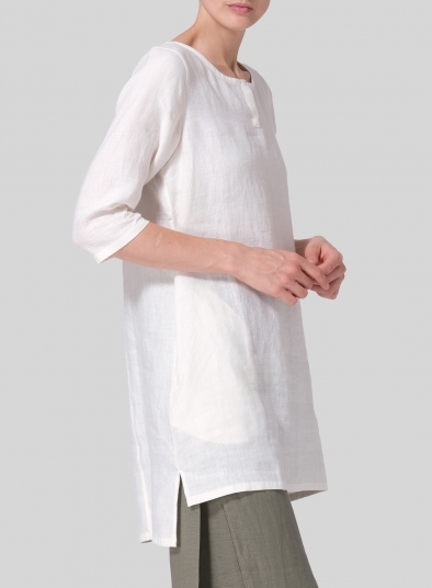 Linen Regular Fit V-Neck Half Sleeves Tunic