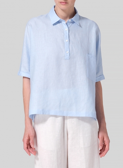 Linen Classic Collar Short Sleeves Shirt