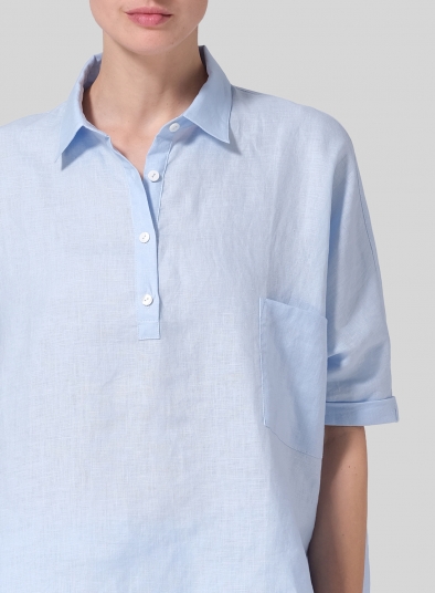 Linen Classic Collar Short Sleeves Shirt