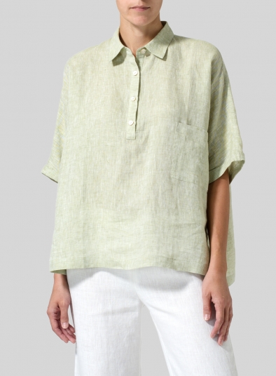 Linen Classic Collar Short Sleeves Shirt