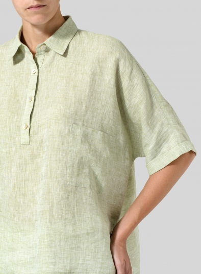 Linen Classic Collar Short Sleeves Shirt