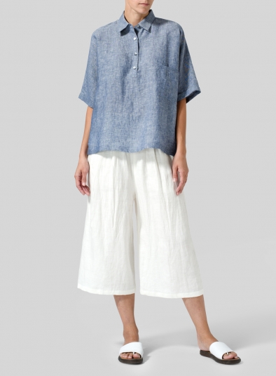Linen Classic Collar Short Sleeves Shirt