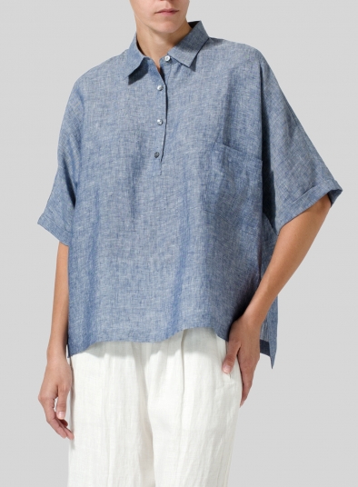 Linen Classic Collar Short Sleeves Shirt