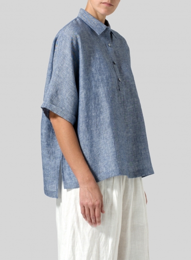 Linen Classic Collar Short Sleeves Shirt