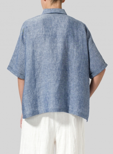 Linen Classic Collar Short Sleeves Shirt
