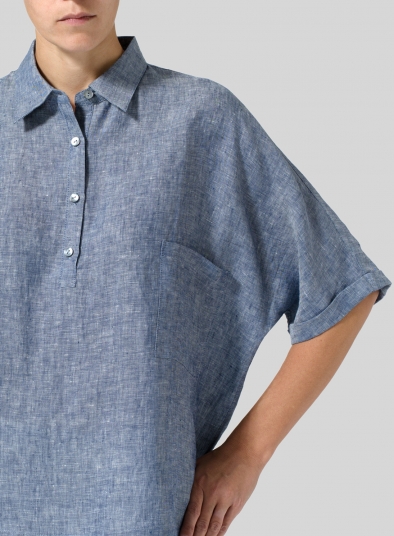Linen Classic Collar Short Sleeves Shirt