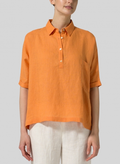 Linen Classic Collar Short Sleeves Shirt