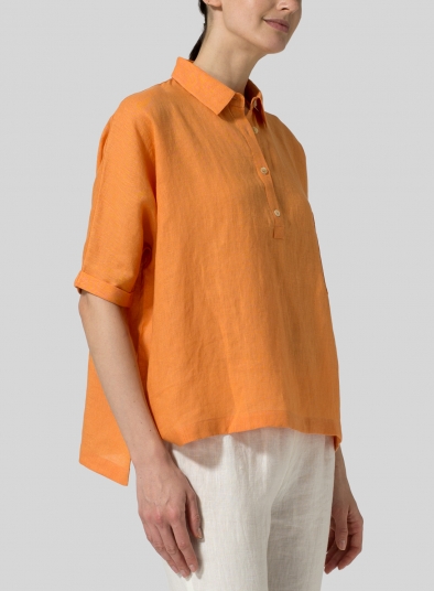 Linen Classic Collar Short Sleeves Shirt