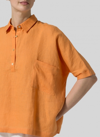 Linen Classic Collar Short Sleeves Shirt