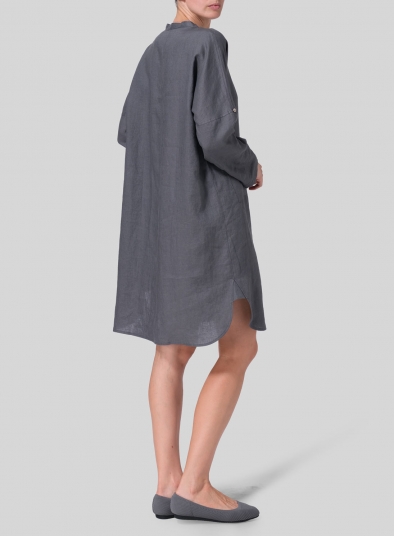Linen Loose Fit V-Neck Tunic Dress