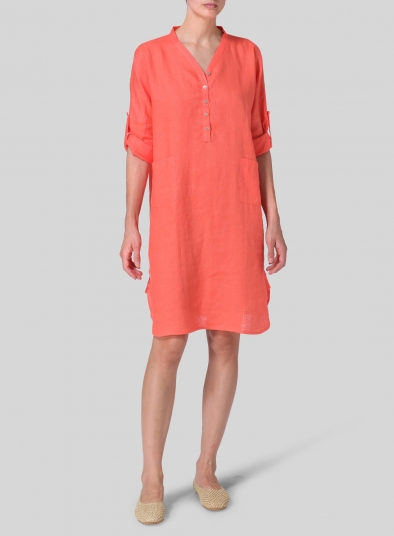 Linen Loose Fit V-Neck Tunic Dress