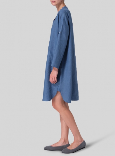 Linen Loose Fit V-Neck Tunic Dress