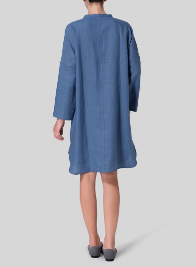 Linen Loose Fit V-Neck Tunic Dress