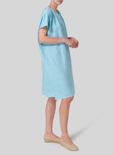 Linen Straight Cut V-neck Pleated Tunic