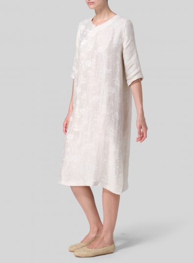 Jacquard Linen Tunic with Vintage Mandarin Knot