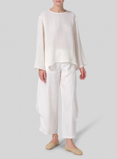 Linen Gauze Long Sleeve Loose Fit Blouse